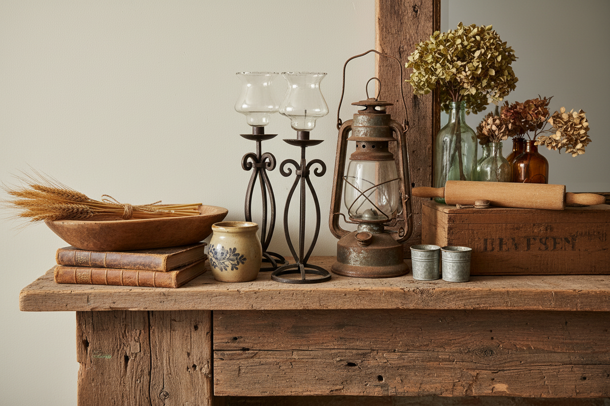 Set of 3 Rustic Primitive Wrought Iron Hurricane Candle Holders with Glass Shades