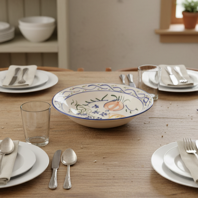 Vintage Faience Glazed Earthenware Bowl – Dutch Delft or French Quimper Style