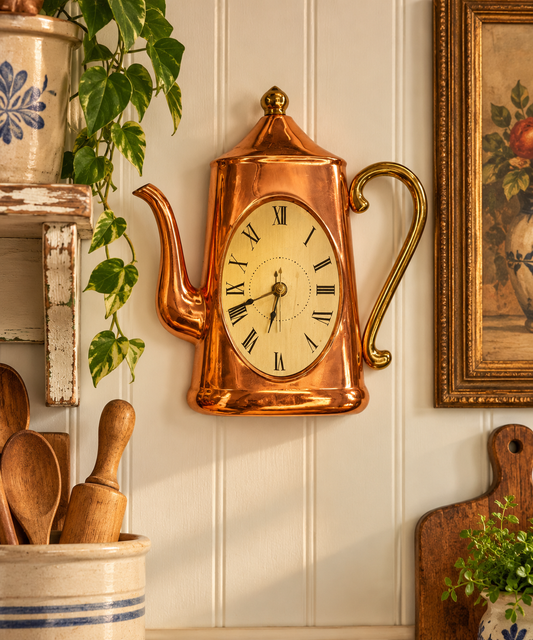 Copper Teapot Mantel or Wall Clock – Vintage Kitchen Décor