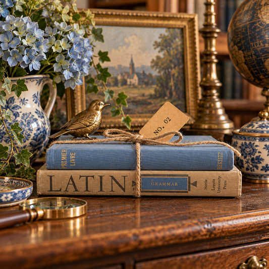 Perfectly Paired Vintage French & Latin Book Stack – Set of 2