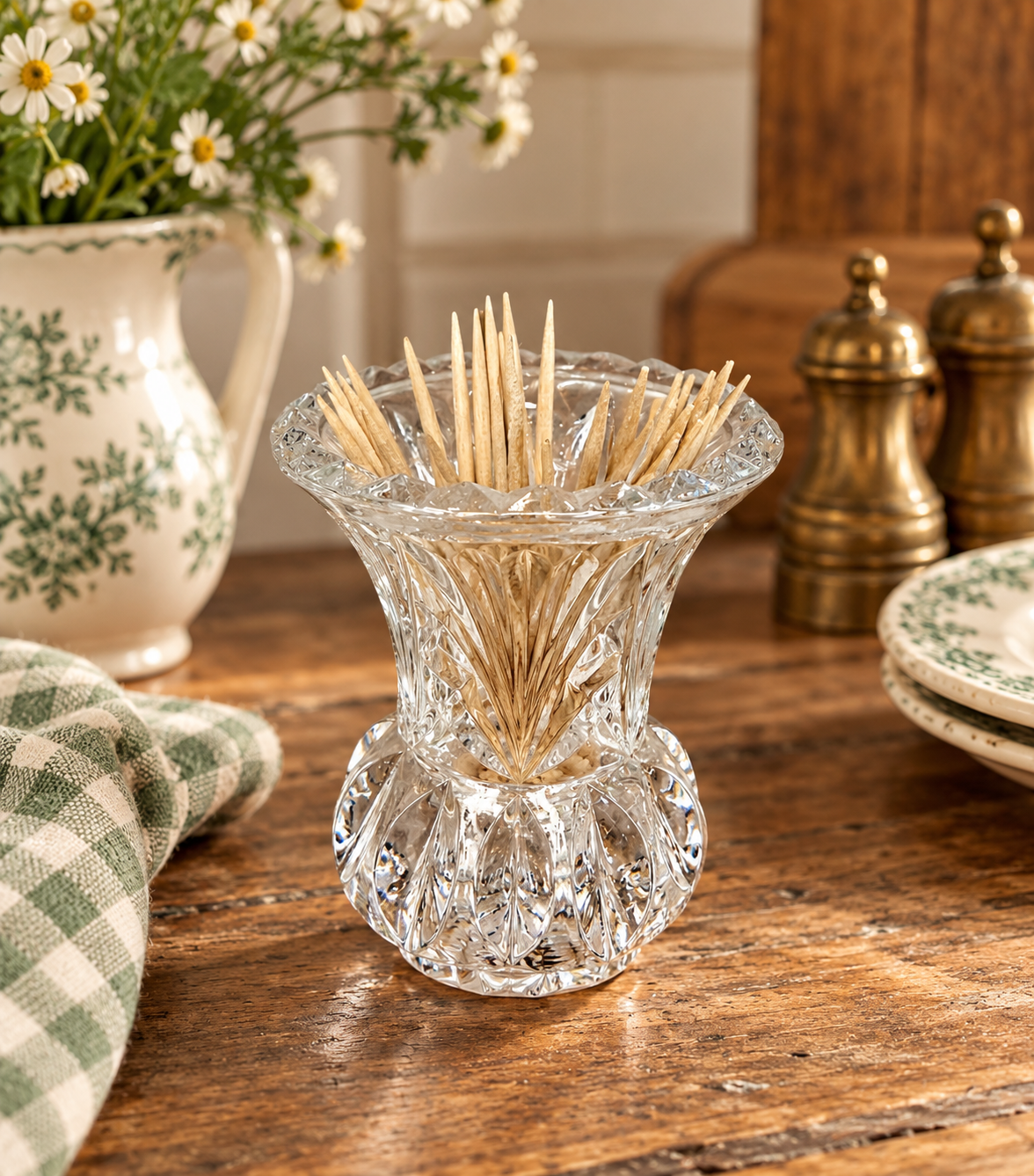 Vintage Clear Cut Crystal Miniature Bud Vase | Pineapple Base Toothpick Holder