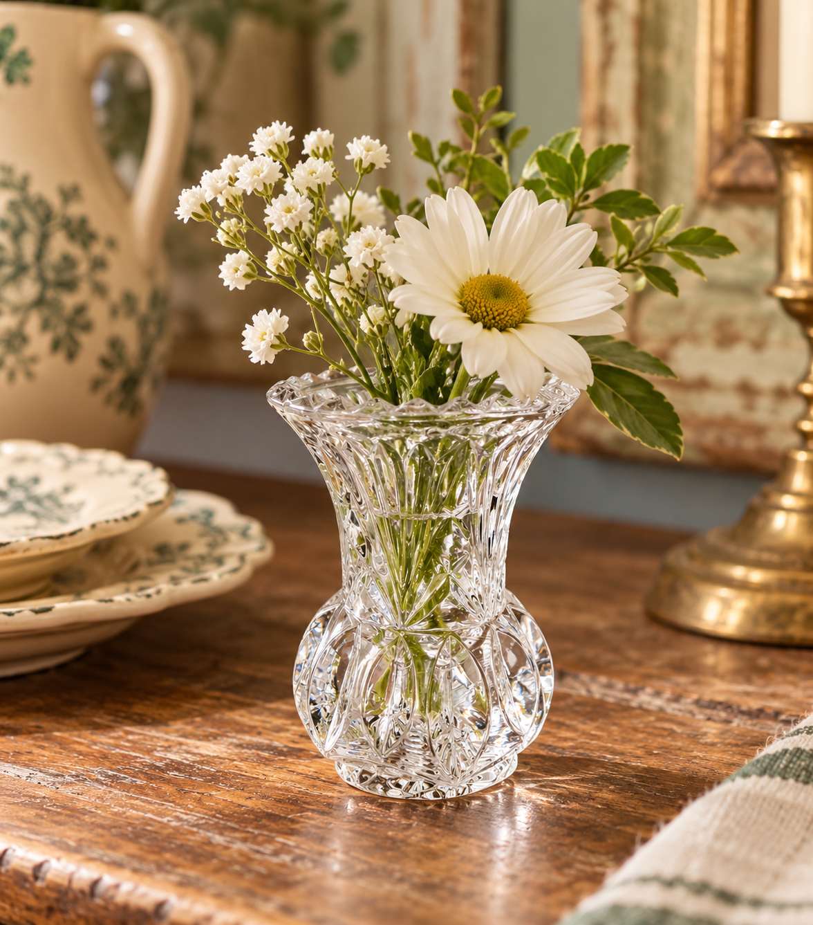 Vintage Clear Cut Crystal Miniature Bud Vase | Pineapple Base Toothpick Holder