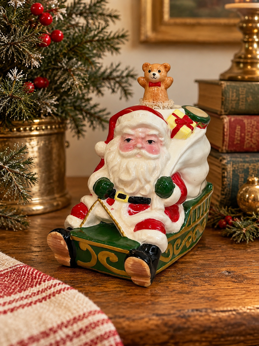 Vintage Enesco Animated Santa Claus Sleigh Musical Box – Santa Claus Is Coming to Town