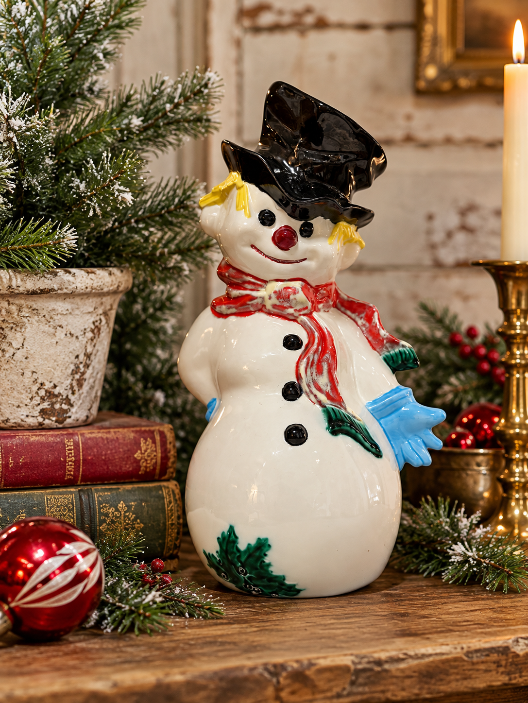 1971 Byron Mold Hand-Painted Ceramic Snowman Figurine – 11”