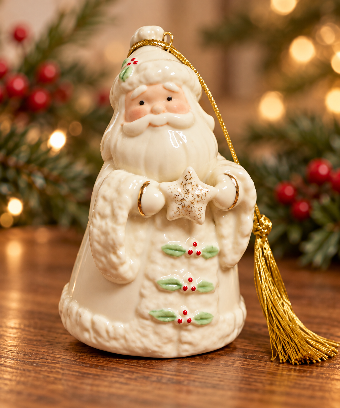 Lenox Holiday Cheer Santa Claus Porcelain Christmas Ornament – 24K Gold Accents – New in Box - 2003 Release
