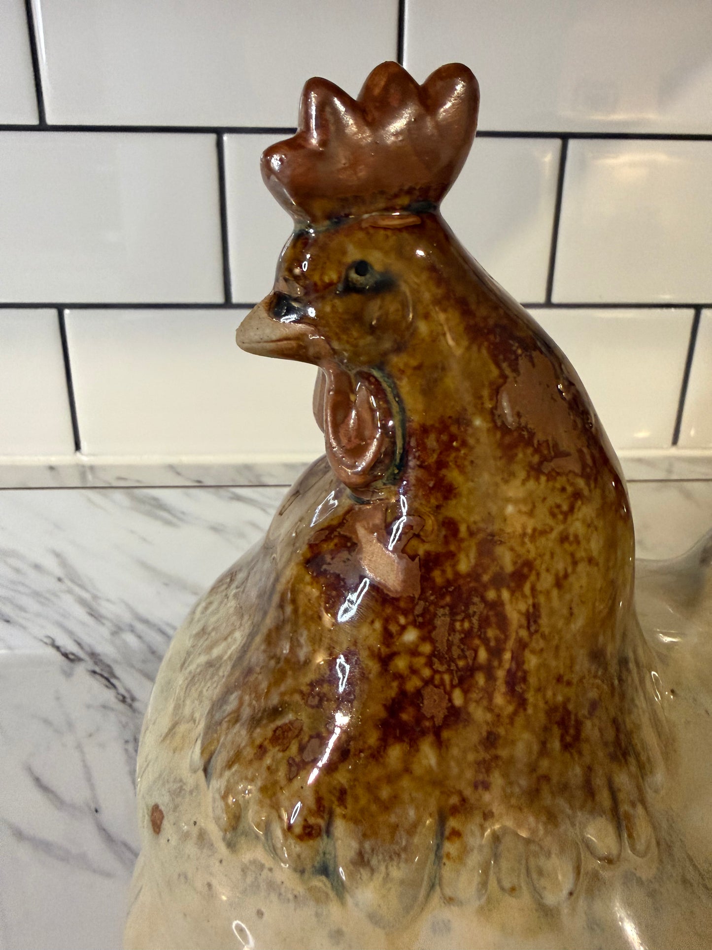 Large Vintage Drip Glaze Pottery Rooster Figurine – 10”