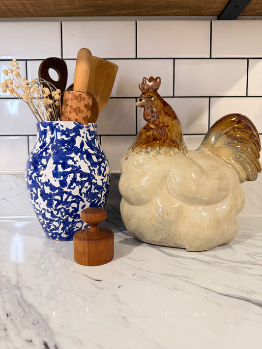 Large Vintage Drip Glaze Pottery Rooster Figurine – 10”