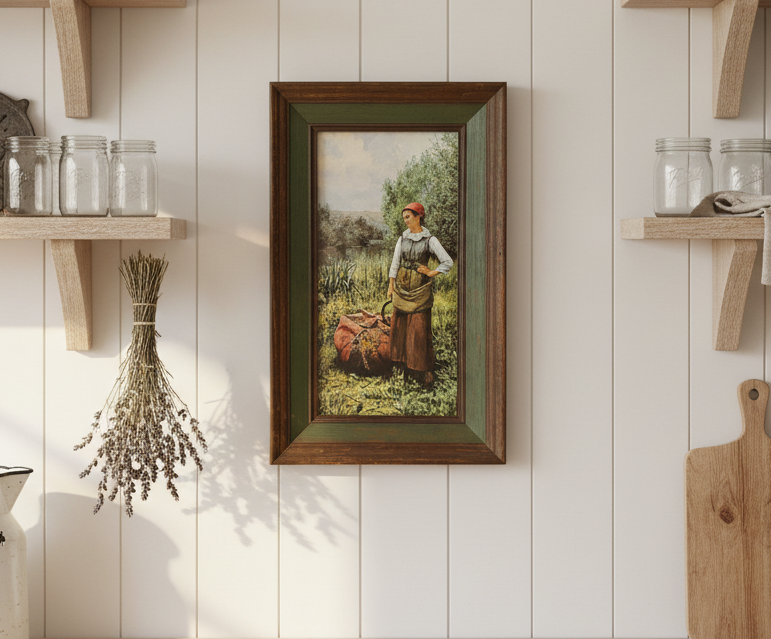 Vintage Framed Print – Daniel Ridgway Knight “Girl by a Stream, Flanders”