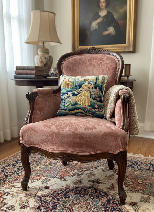 Vintage Needlepoint French Country Pillow