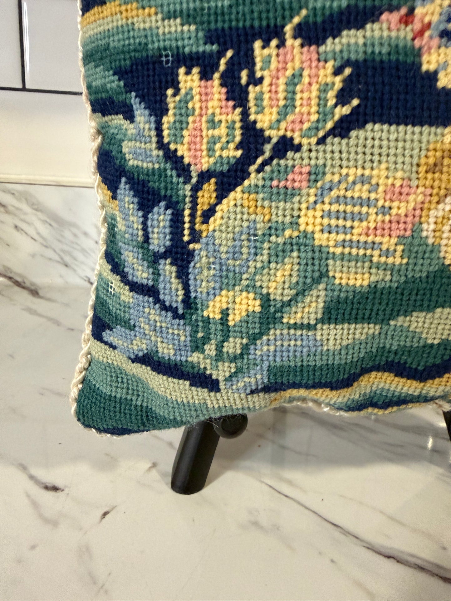 Vintage Needlepoint French Country Pillow