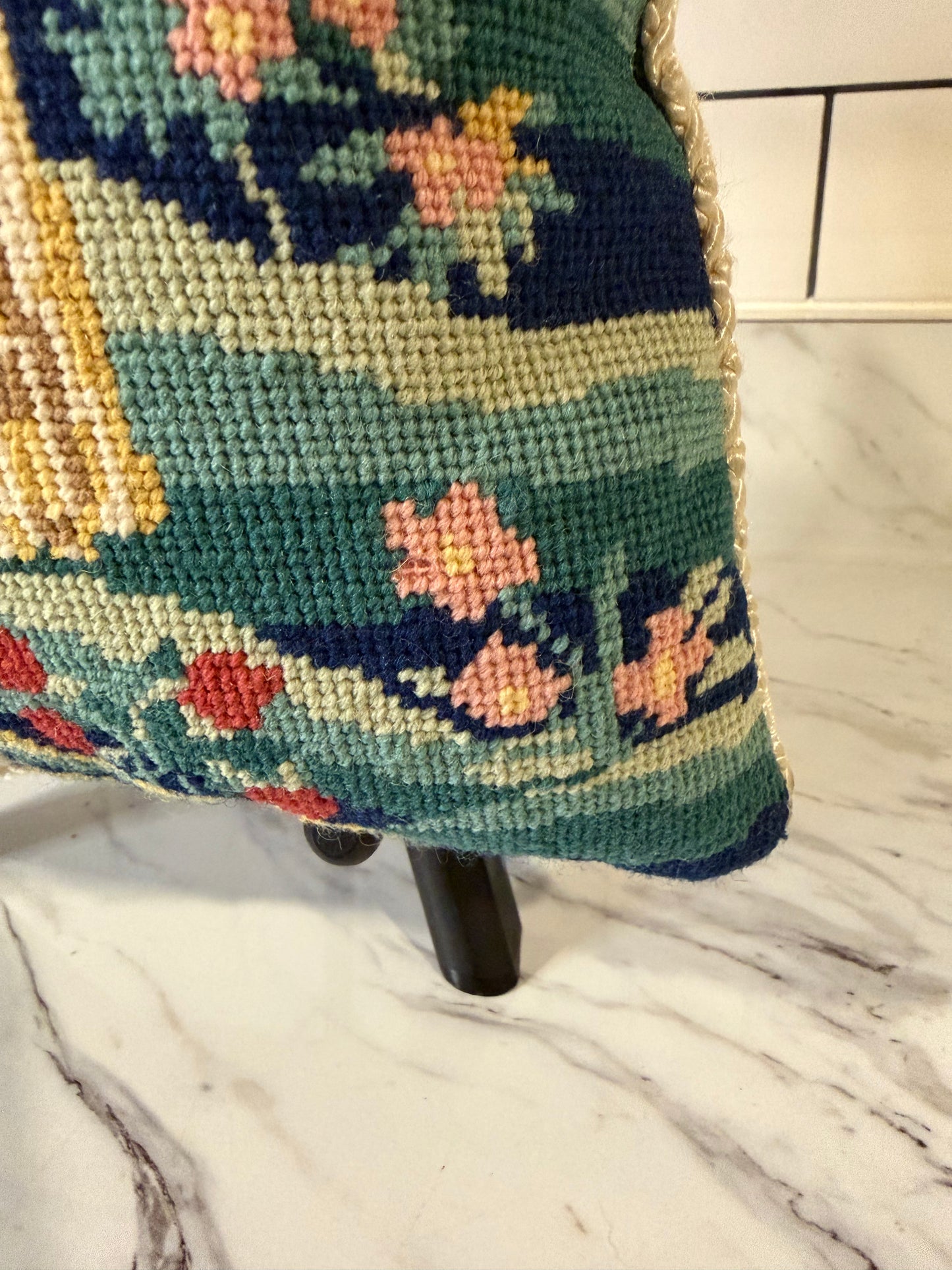 Vintage Needlepoint French Country Pillow