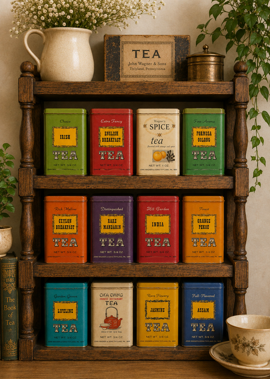 Wagner’s Tea Tasting Time Sampler Box Tins| 12 Tins | Mid-Century Tea Advertising Display | John Wagner & Sons Collectible