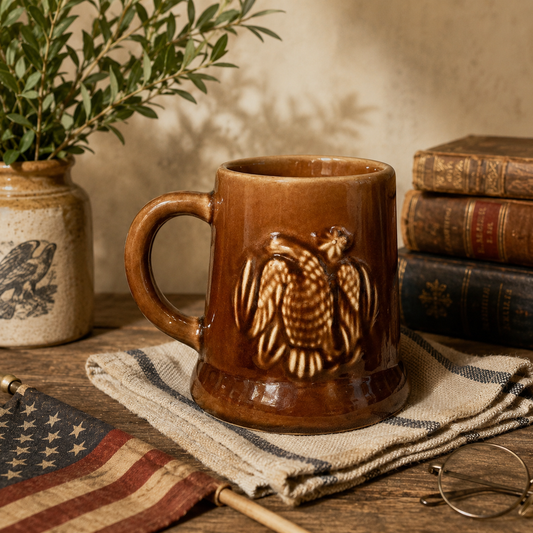 Vintage Brown Stoneware Eagle Mug – 1970s Americana Tavernware