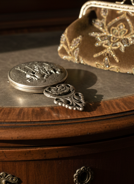 Vintage Hans Jensen Silver-Plated Purse Mirror – Repoussé Village Scene – Denmark