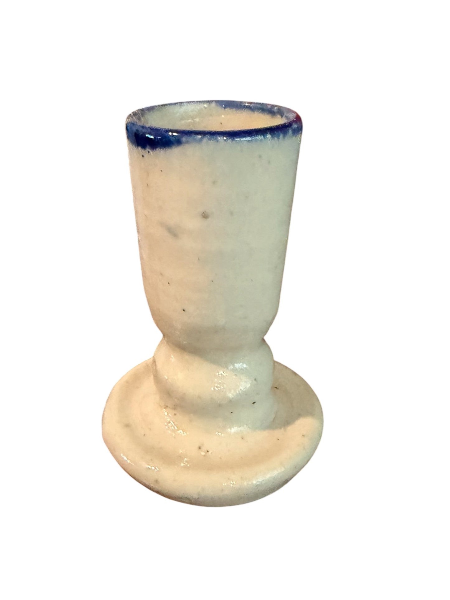 Salt Glazed Vintage Stoneware Candlestick Holder – Williamsburg Pottery Cobalt Blue Accent, 3.5”
