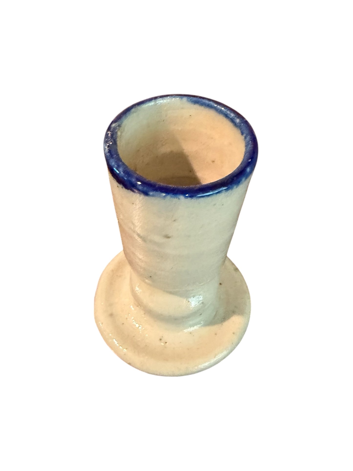 Salt Glazed Vintage Stoneware Candlestick Holder – Williamsburg Pottery Cobalt Blue Accent, 3.5”