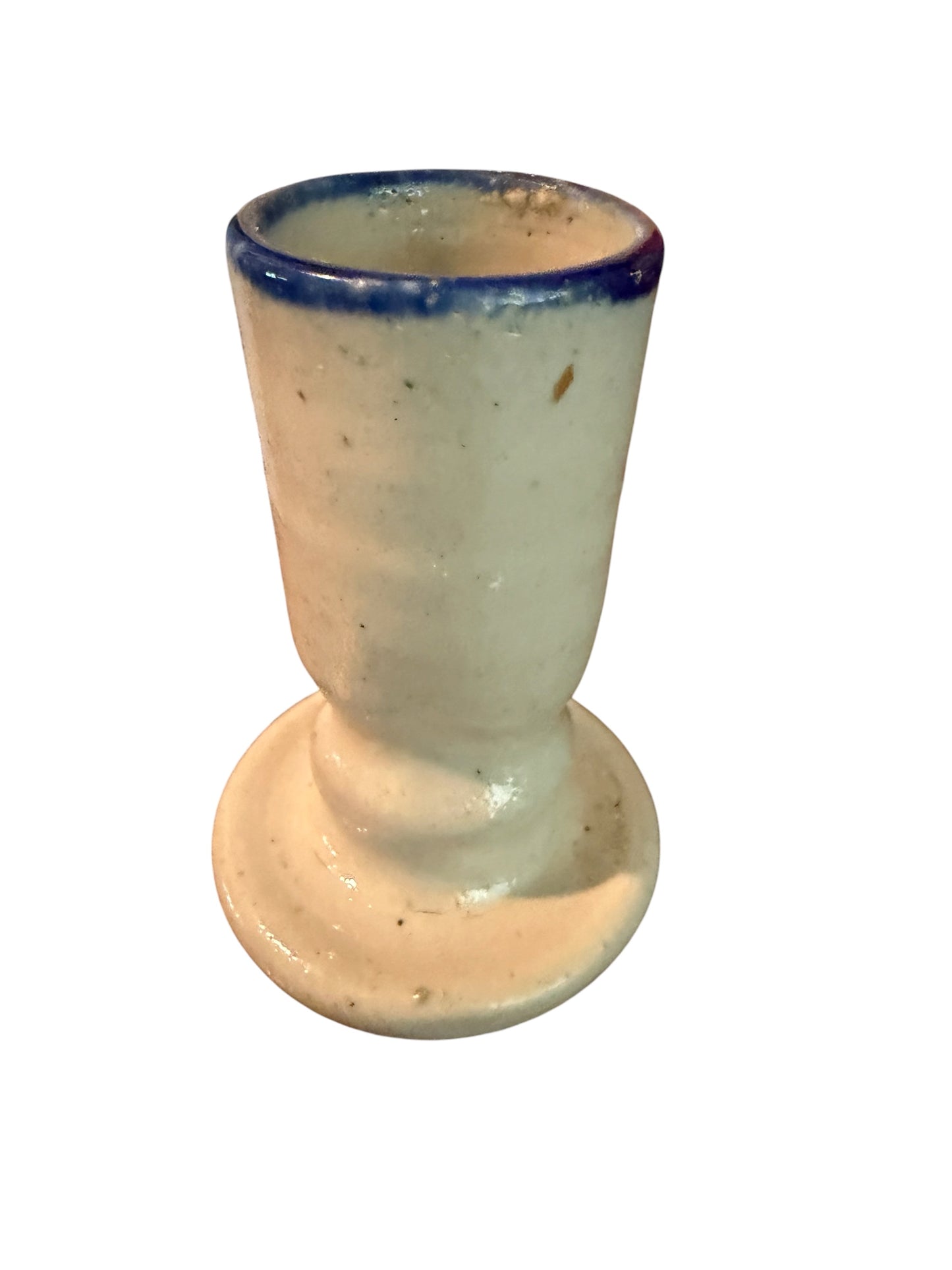 Salt Glazed Vintage Stoneware Candlestick Holder – Williamsburg Pottery Cobalt Blue Accent, 3.5”