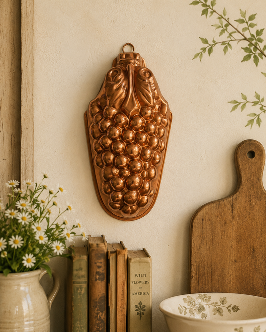 Copper-Tone Grape Cluster Vintage Mold | Kitchen Wall Decor