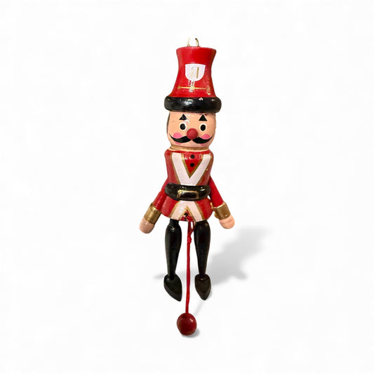 Vintage Wooden Nutcracker Soldier Ornament – Pull Toy Christmas Decoration
