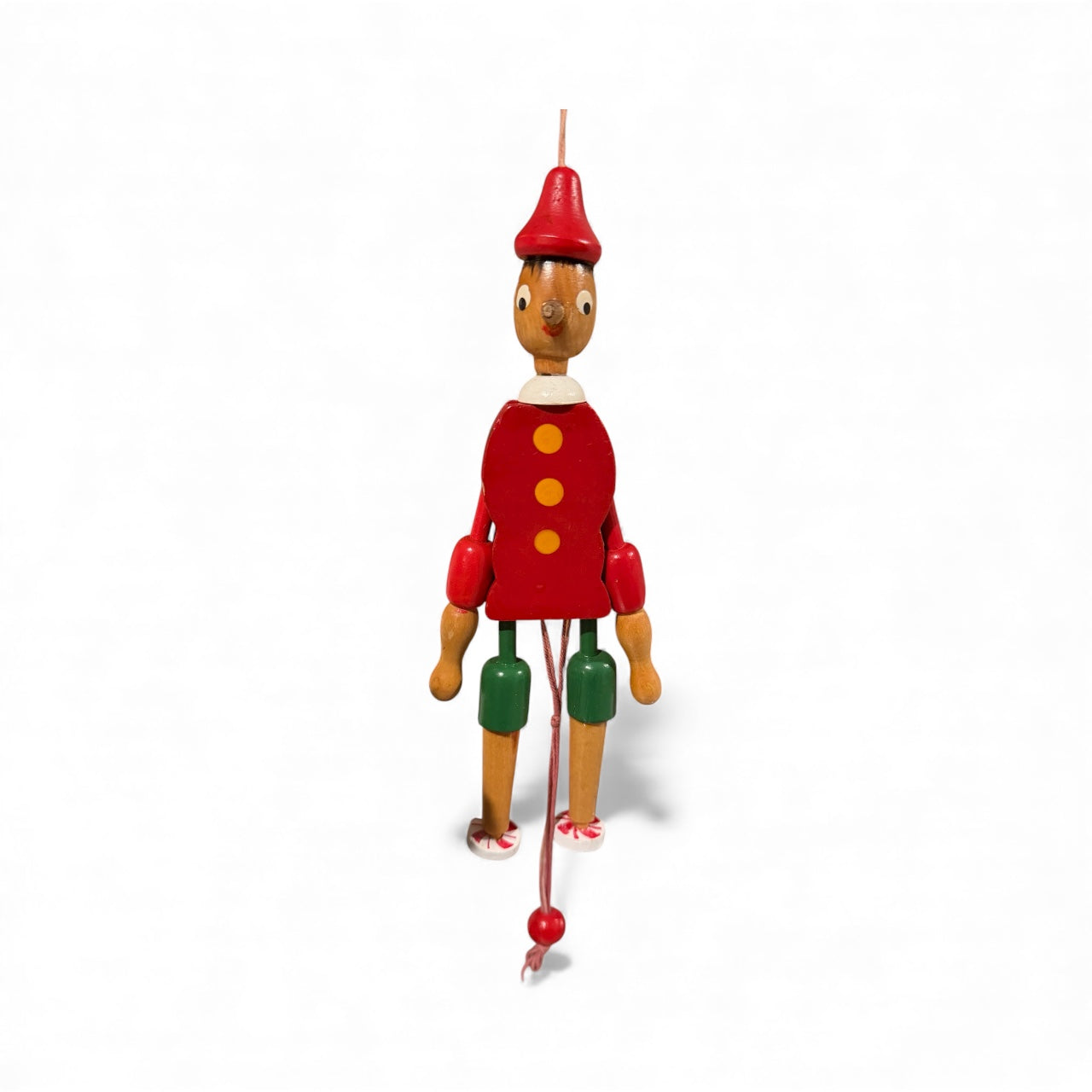 Vintage Wooden Pinocchio Pull-String Doll – 8”