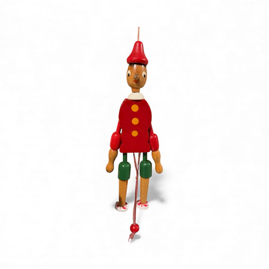 Vintage Wooden Pinocchio Pull-String Doll – 8”