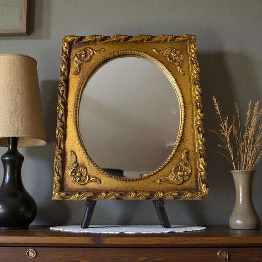 Vintage Ornate Gold Gilt Mirror – French Style Framed Mirror, 12” x 10”