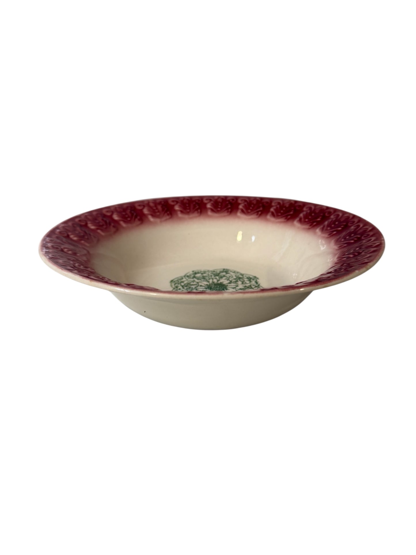 Vintage Ceramic Serving Bowl – Embossed Relief with Stenciled Design