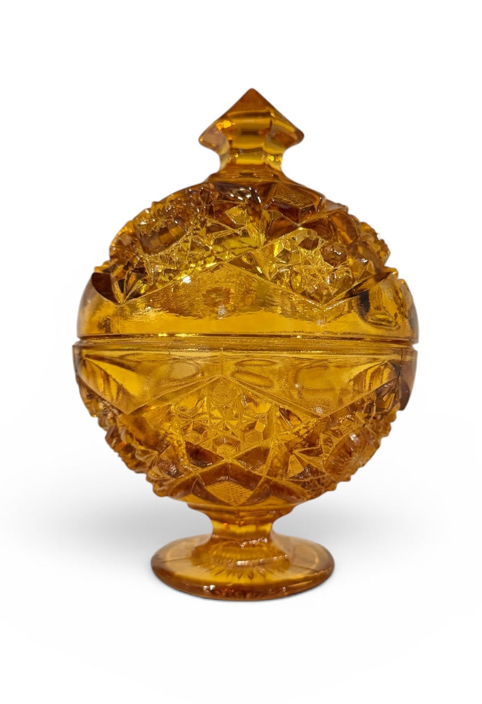 Kemple Vintage Glass Amber Covered Compote Candy Dish