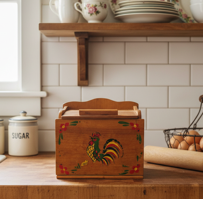 Vintage Wooden Recipe Box – Rooster Folk Art Kitchen Canister