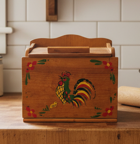 Vintage Wooden Recipe Box – Rooster Folk Art Kitchen Canister