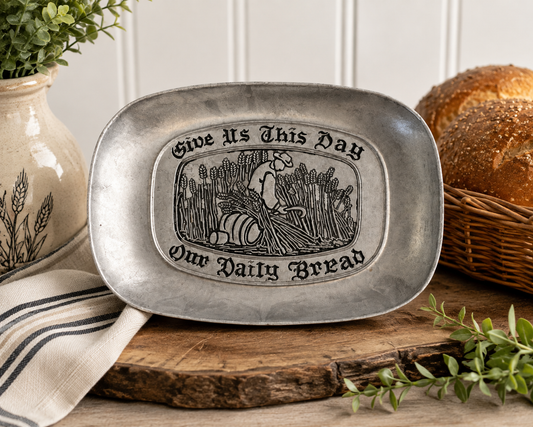Give Us This Day Our Daily Bread Vintage Aluminum Bread Tray – Taiwan HG7707 – Farmhouse Kitchen Decor