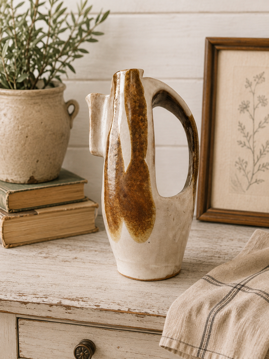 Mid-Century Modern Studio Pottery Sculptural Pitcher | Biomorphic Abstract Ceramic Vessel | 1950s–1960s