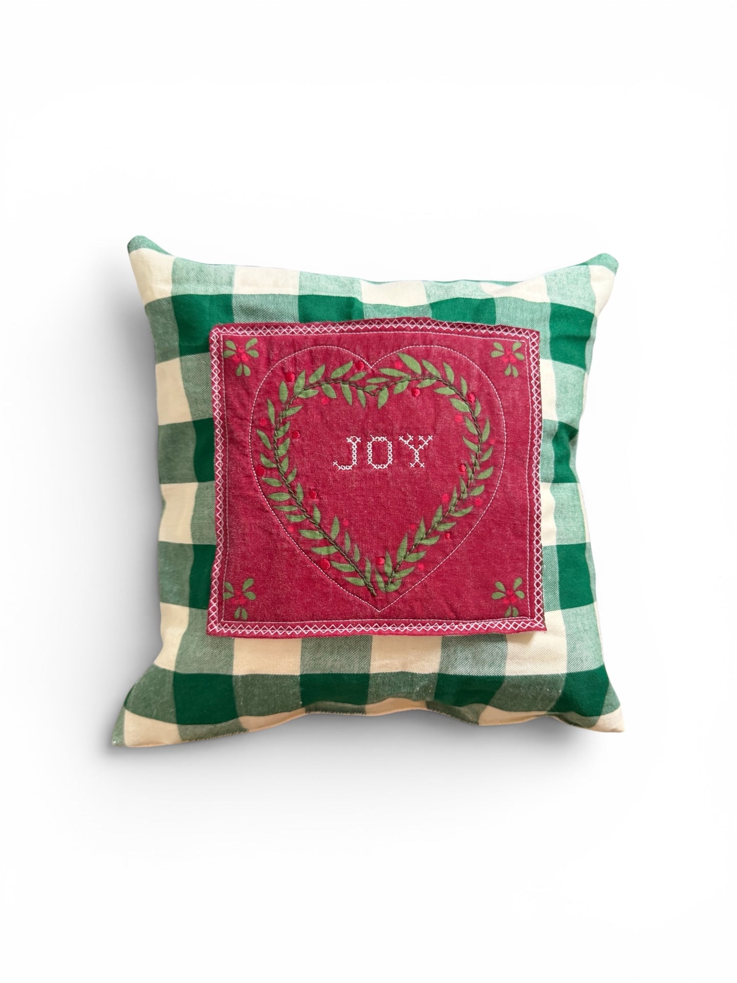 Handmade by Flea & Frame | One-of-a-Kind Christmas Throw Pillow | Vintage “JOY” Cross Stitch | Cottage Farmhouse Holiday Decor