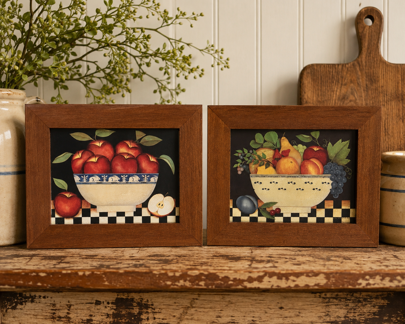 Diane Ulmer Pedersen Vintage Folk Art Fruit Prints – Set of 2 Framed Cottagecore Kitchen Art