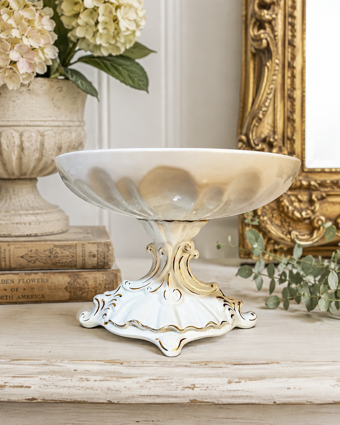 Florence Ceramics Pasadena California Vintage Pedestal Console Bowl | Circa 1950 | Gold Gilt