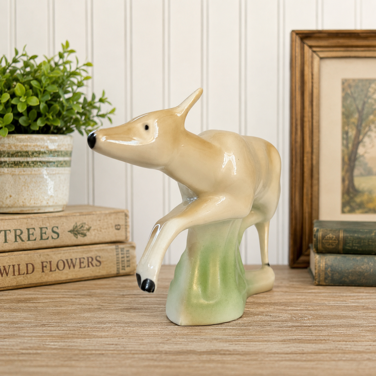 Izida Bulgarian Porcelain Vintage Leaping Deer Doe Figurine | Mid-Century No. 135