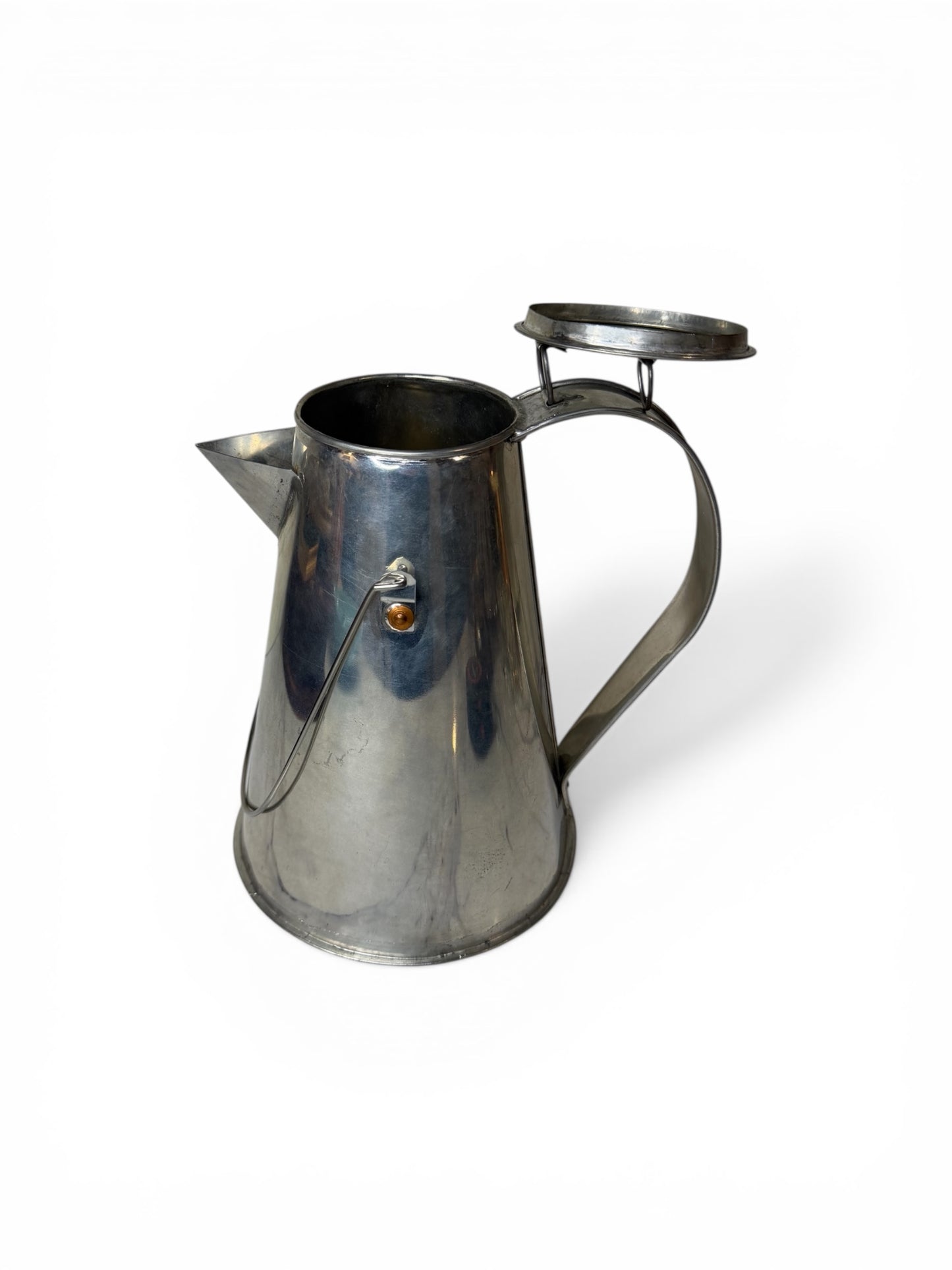 Vintage Silver-Toned Conical Coffee Pot | Mid-Century Modern / Art Deco Style Metal Vessel