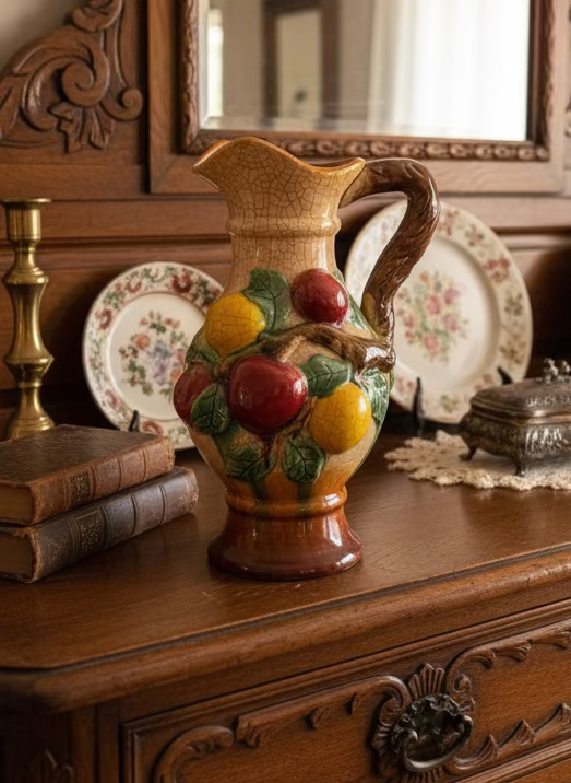 Vintage Majolica / Barbotine Ceramic Fruit Pitcher