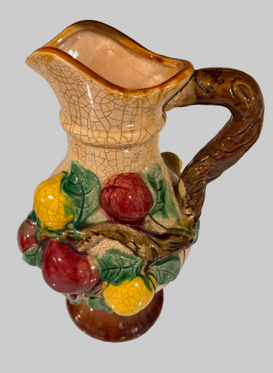 Vintage Majolica / Barbotine Ceramic Fruit Pitcher