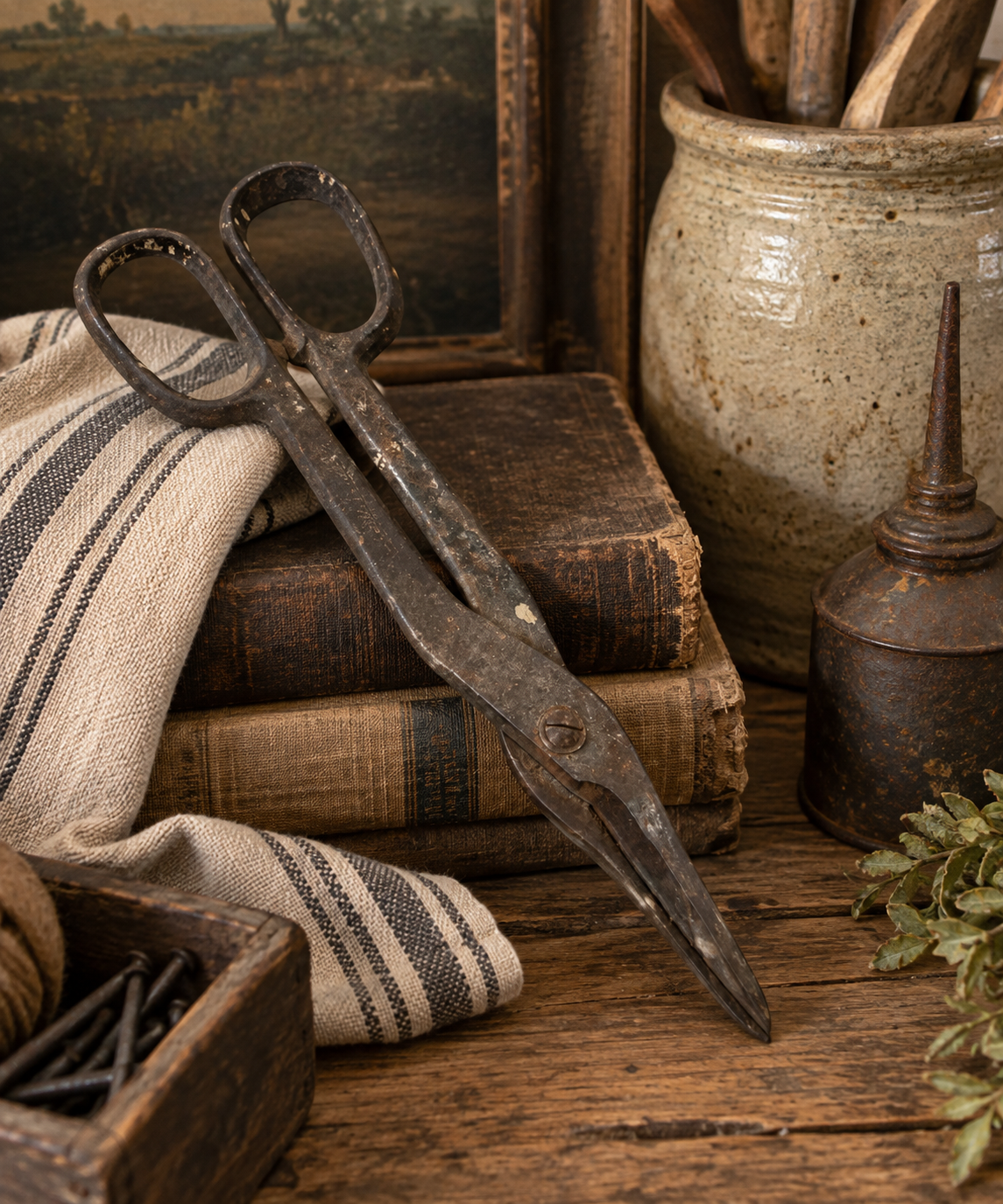 Large Drop-Forged Steel Tin Vintage Snips | Primitive Farmhouse Metal Shears