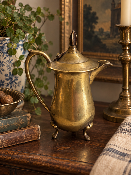 Brass Middle Eastern Style Vintage Creamer | Footed Old World Decor | 6”