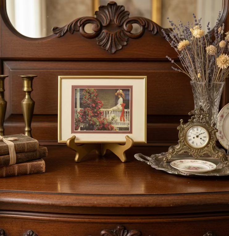 Gold Metal Framed Print of “The Crimson Rambler” by Philip Leslie Hale