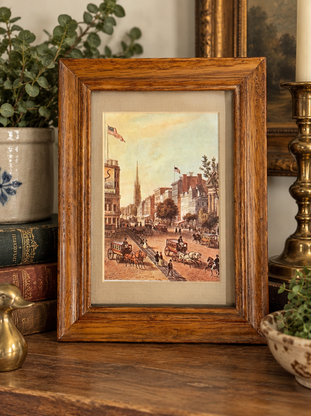 Broadway N.Y. 1966 Book Print in Vintage Wood Frame – Flea & Frame Creation