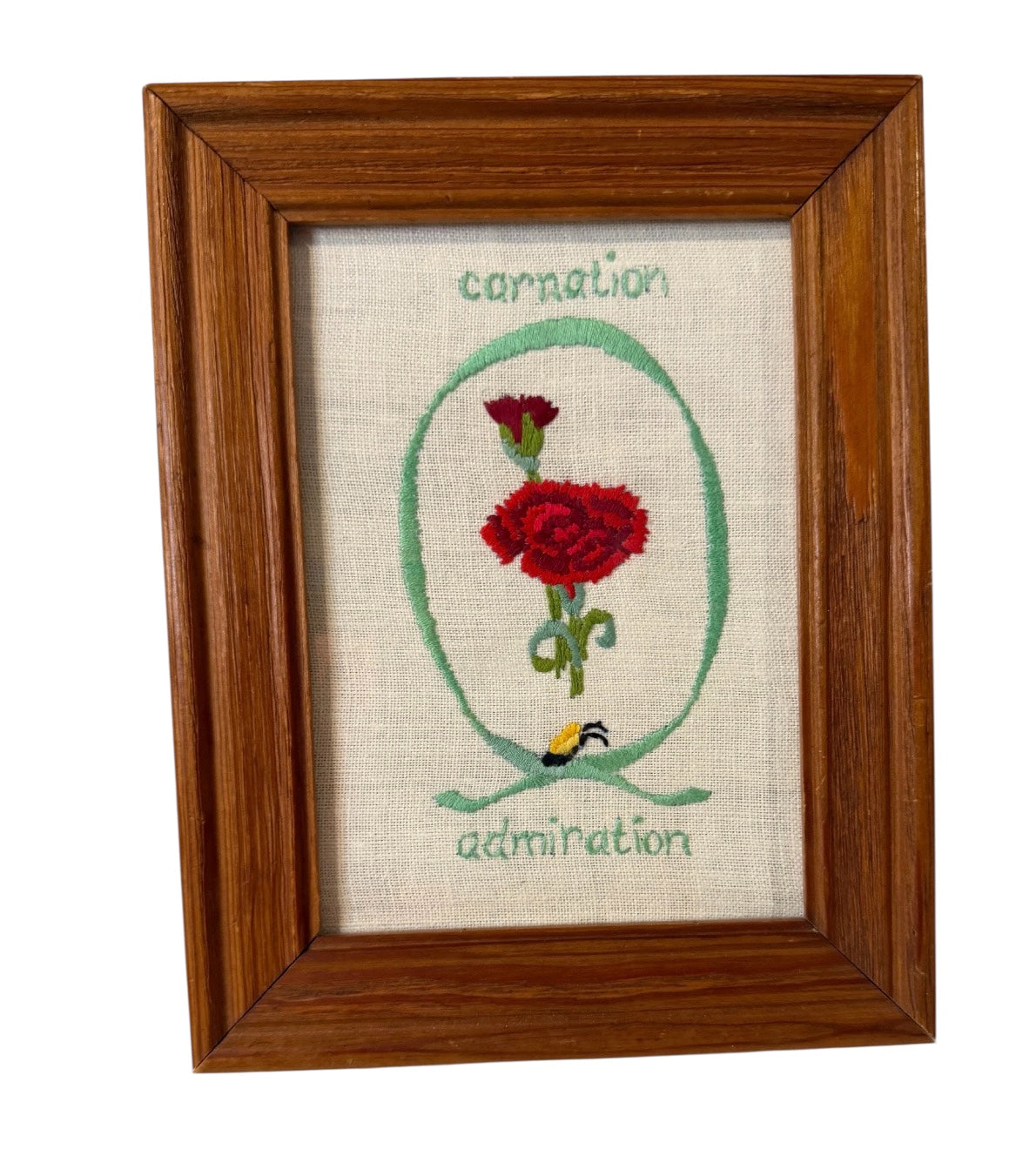 Framed Vintage Paragon Needle Craft “Carnation” Embroidery – Julie Nixon Eisenhower Collection (1975)