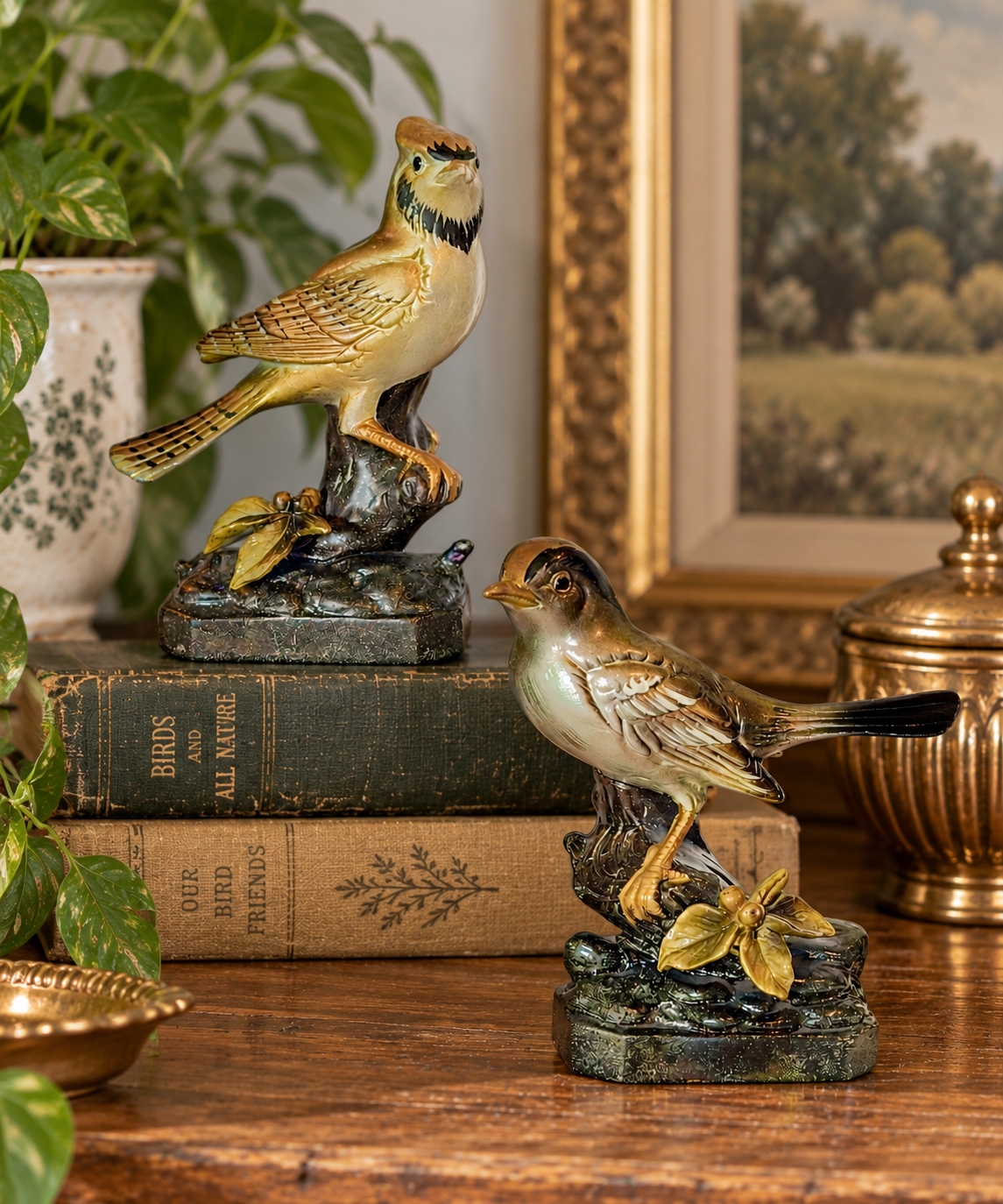 NARCO Argent’Oro Vintage Blue Jay & Ovenbird Mid-Century Bird Pair Figurines 5”