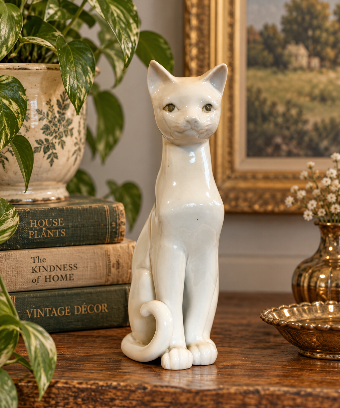 MCM White Porcelain Vintage Siamese Cat Figurine – 9”