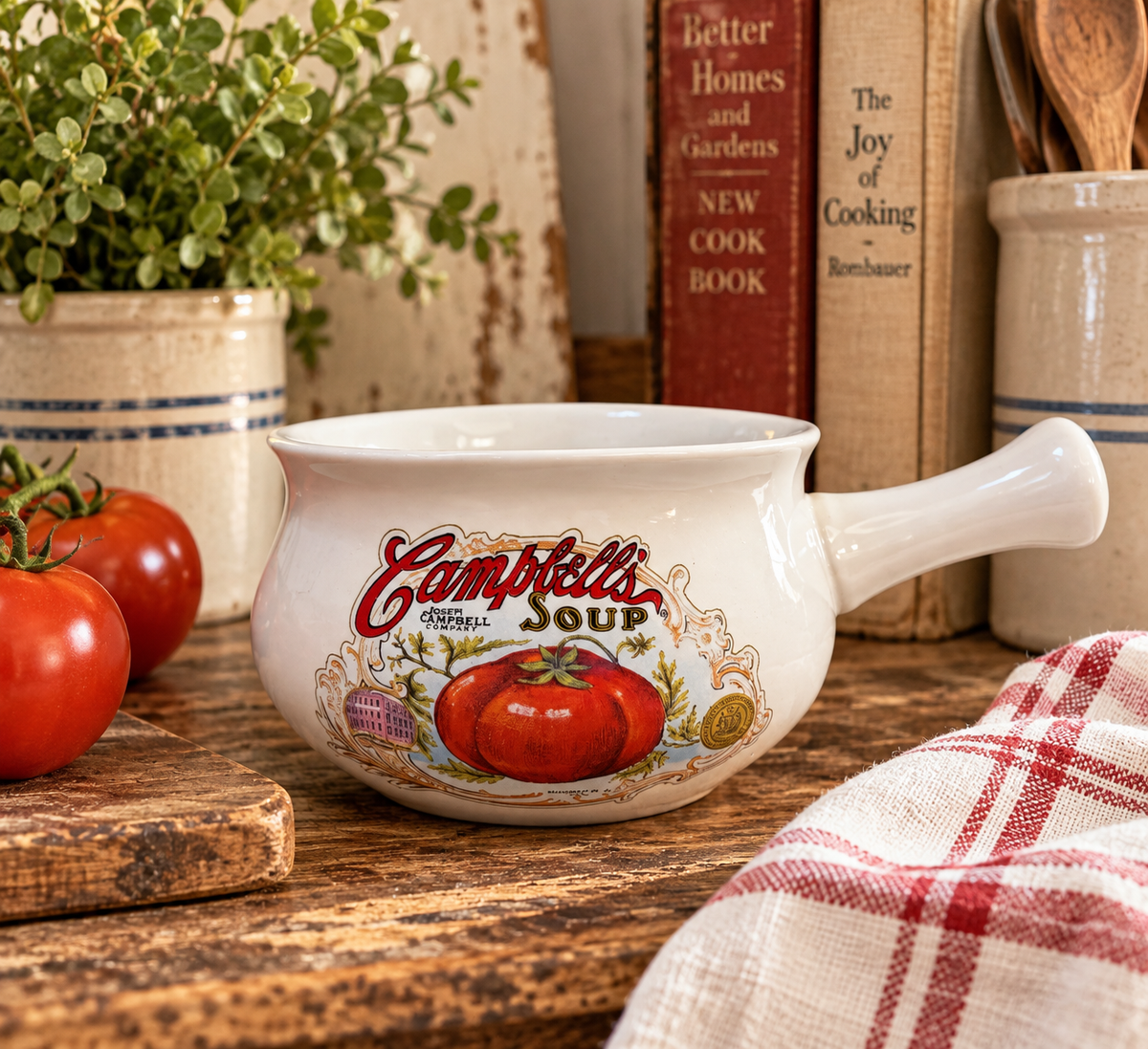 Campbell’s Soup Vintage Ceramic Handled Crock Bowl – Beefsteak Tomato Design