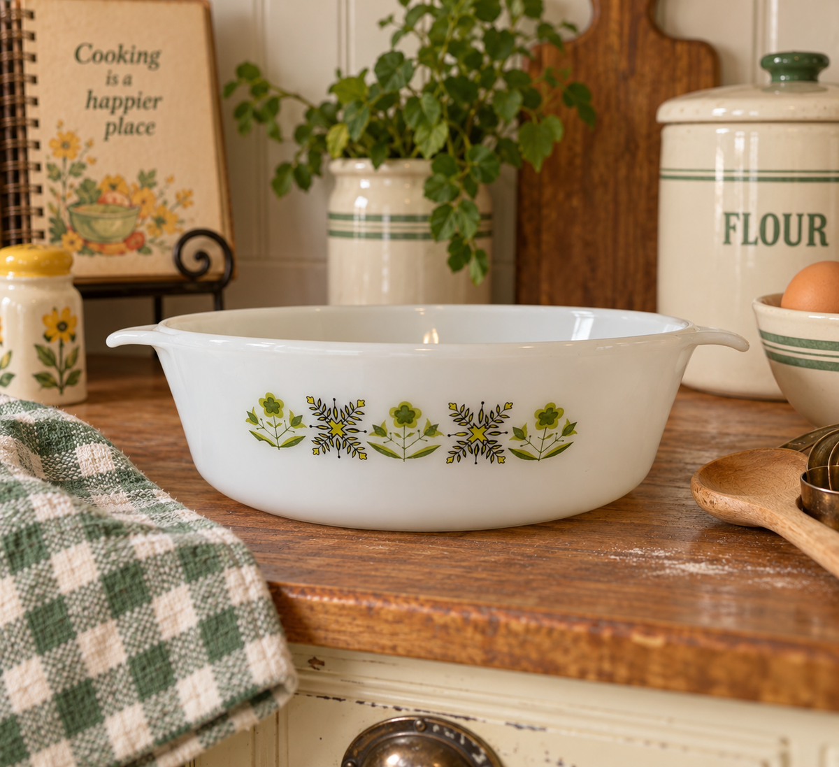 Fire-King Meadow Green Milk Glass Baking Dish — 1½ Quart Vintage Anchor Hocking #437