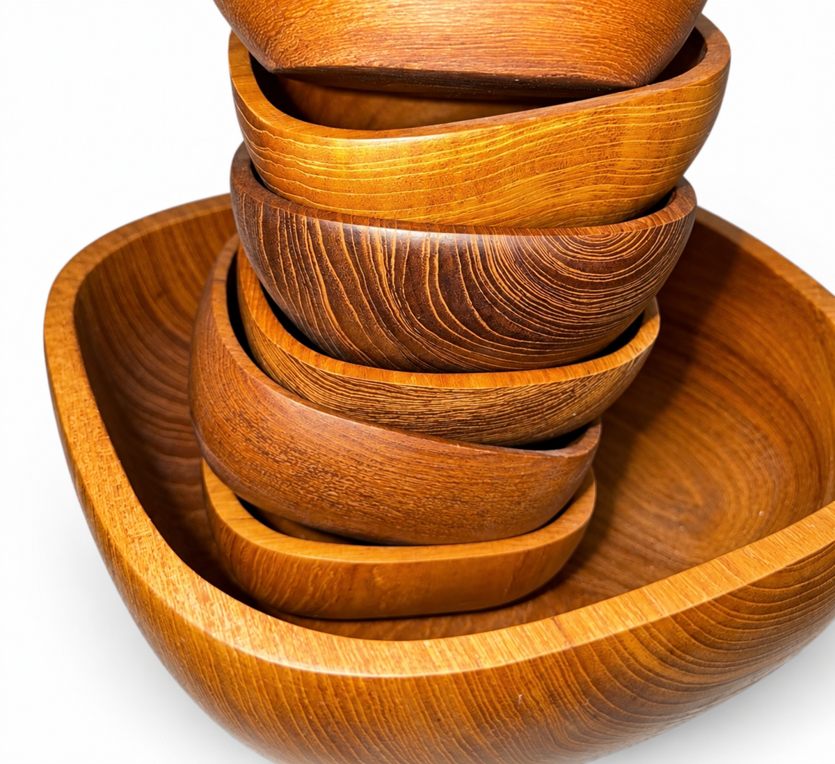Mid-Century Vintage Goodwood Genuine Teak Salad Bowl Set - 9 Piece Handcrafted Set (Thailand)