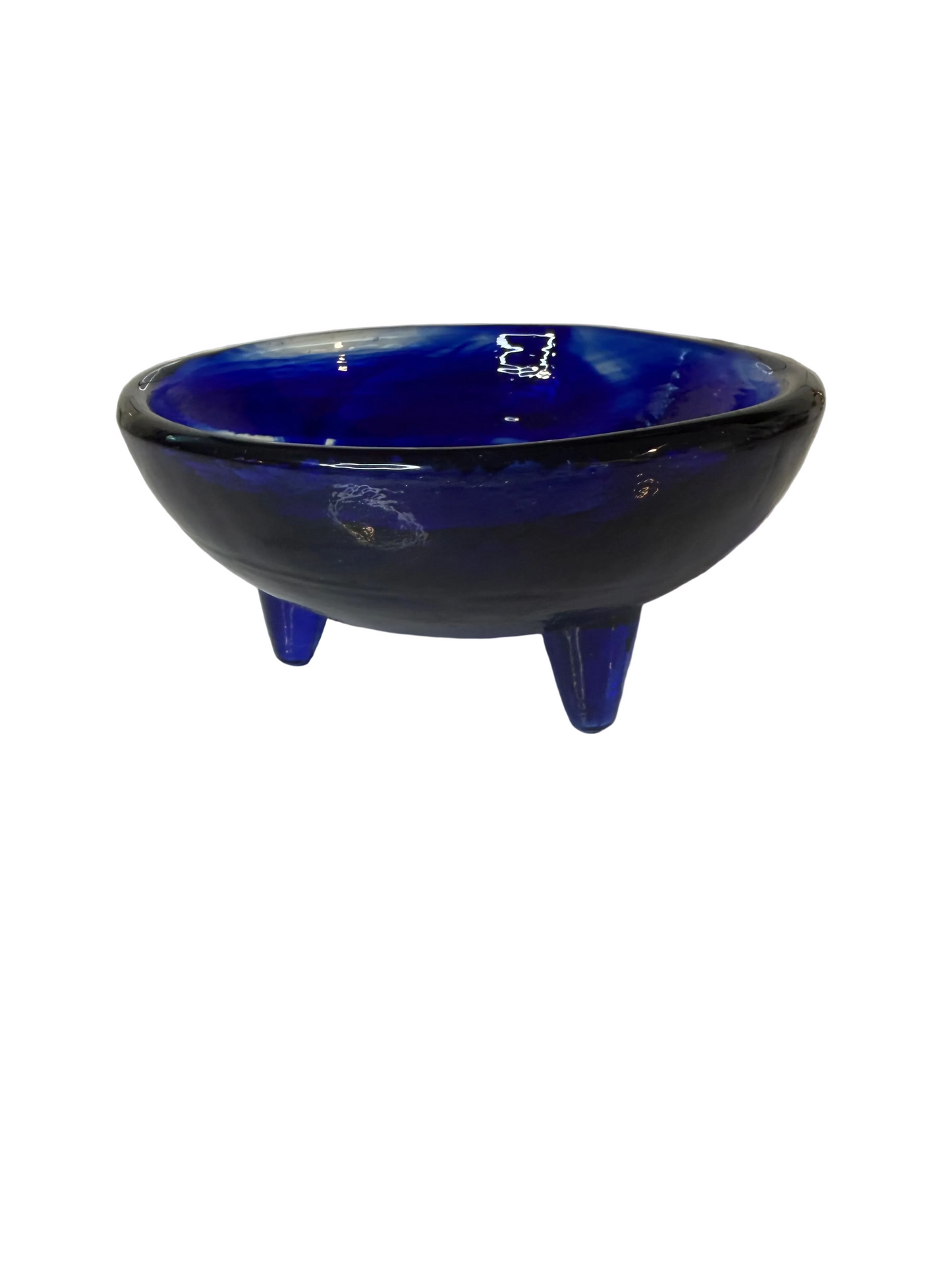 Cobalt Blue Recycled Glass Molcajete-Style Bowl with Three Legs